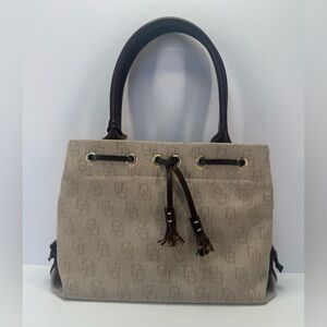 Vintage Dooney & Bourke Monogram Beige Tote with Dark Brown leather Handles